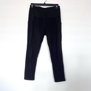 Women’s Black Cropped Head Leggings with side pockets & mesh on calves